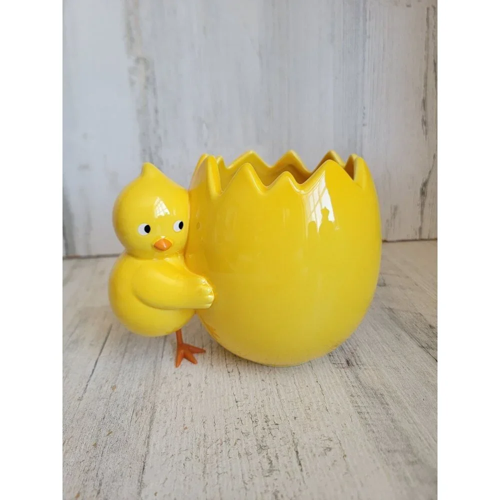 Teleflora yellow chick egg plants holder vintage easter‎ spring